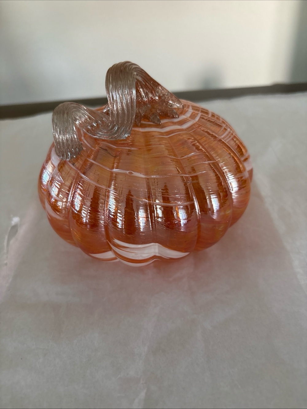 Handblown Glass Orange White Swirl with Gold Stem Pumpkin